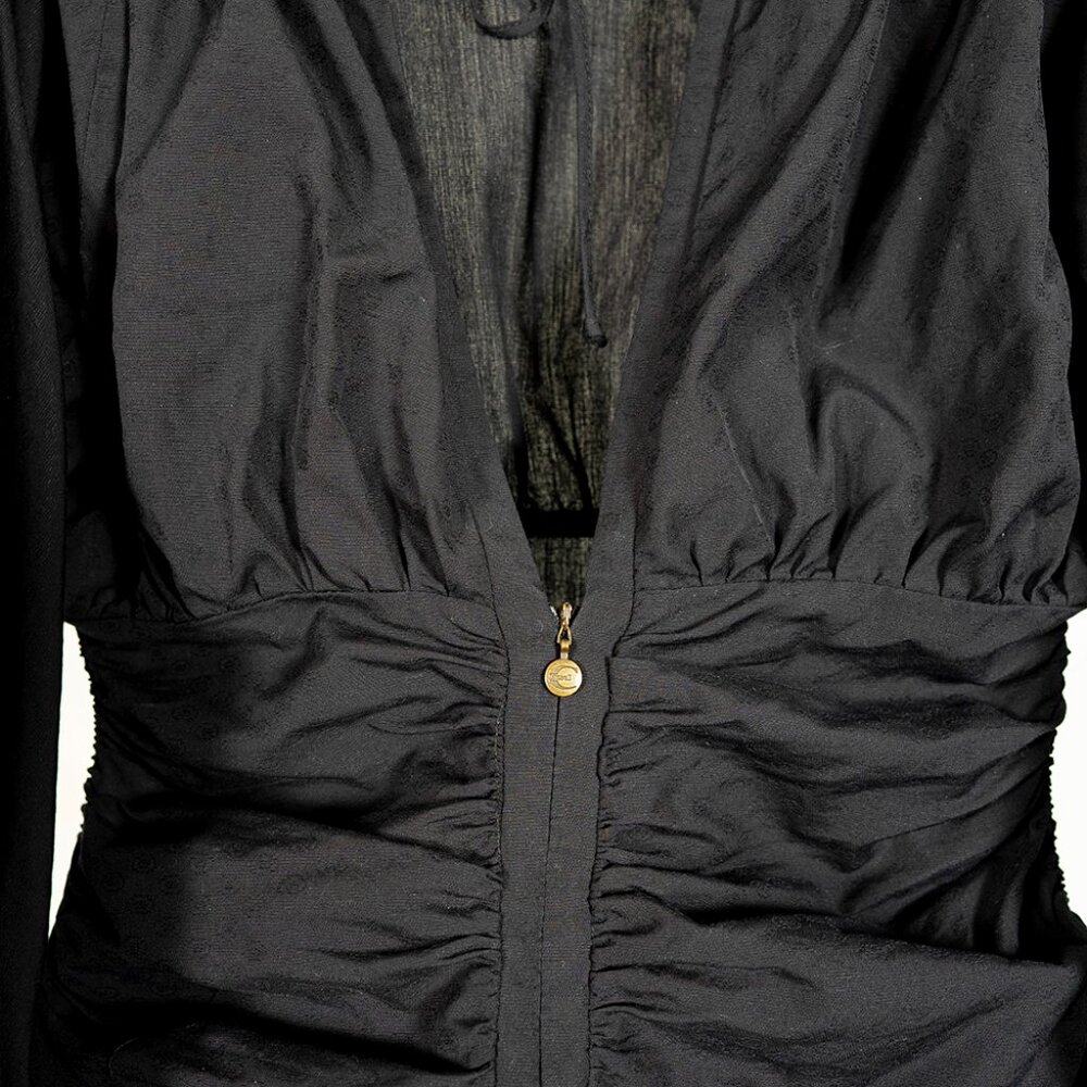 Just Cavalli Black Off Shoulder Ruched Blouse Size 4 | Designer Long Sleeve Top - Picture 3 of 5